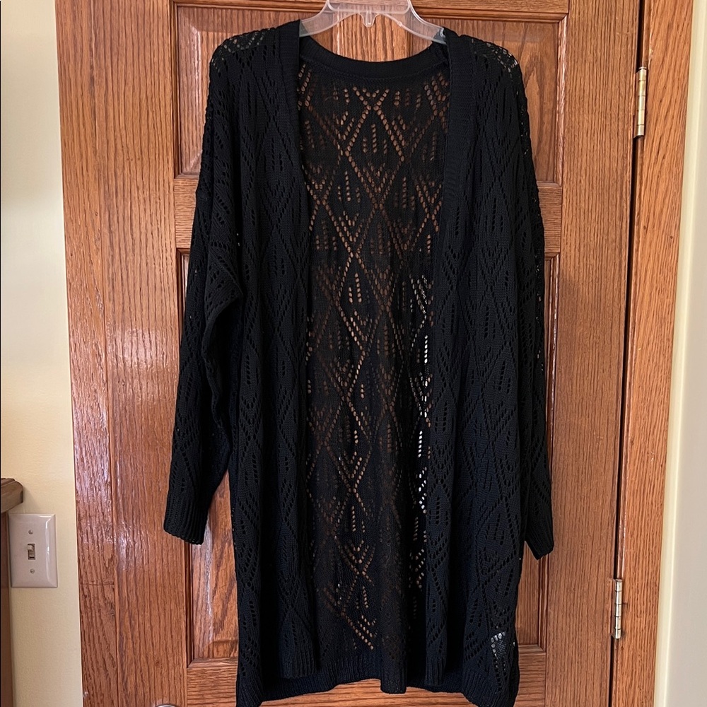 SHEIN Black Open-Knit Cardigan